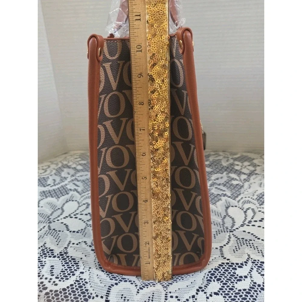 Valentino Orlandi Brown VO Monogram Vegan Satchel Top Handle Zip Strap Italy NWT